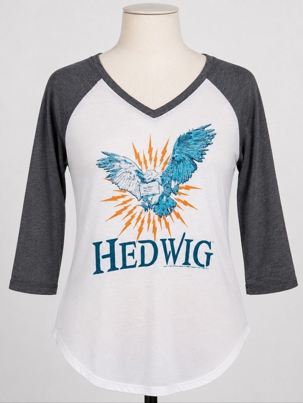 New Harry Potter Hedwig Gray & White Baseball Tee